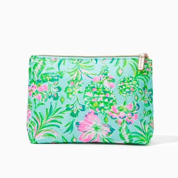 Lilly Pulitzer Zip Pouch Turquoise Blue Toiletry Bag Cosmetic Case Floral NWT - Picture 2 of 7